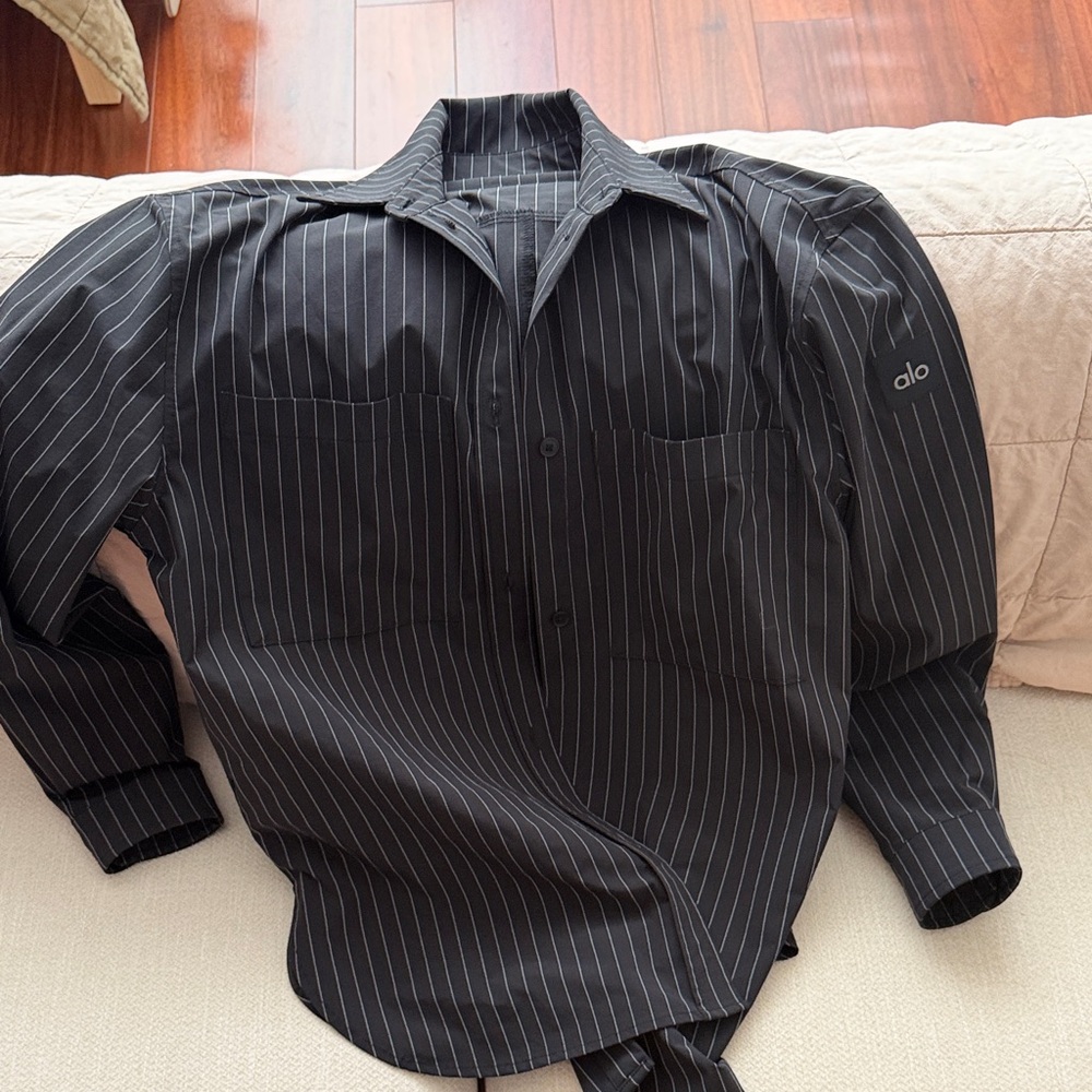 ALO Yoga  Charcoal Pinstripe Button Down Shirt